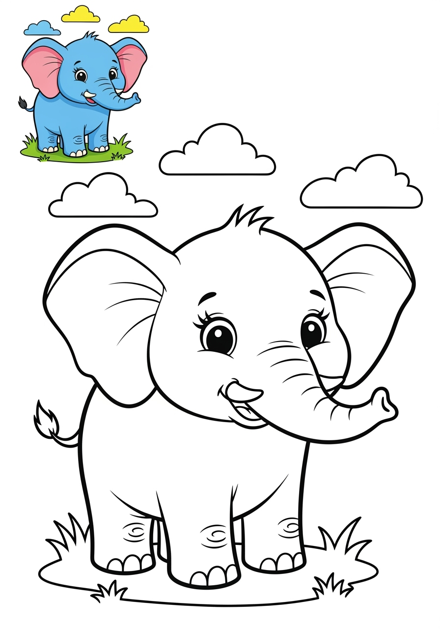 easy animals Mammals (Common) elephant kids coloring page 1
