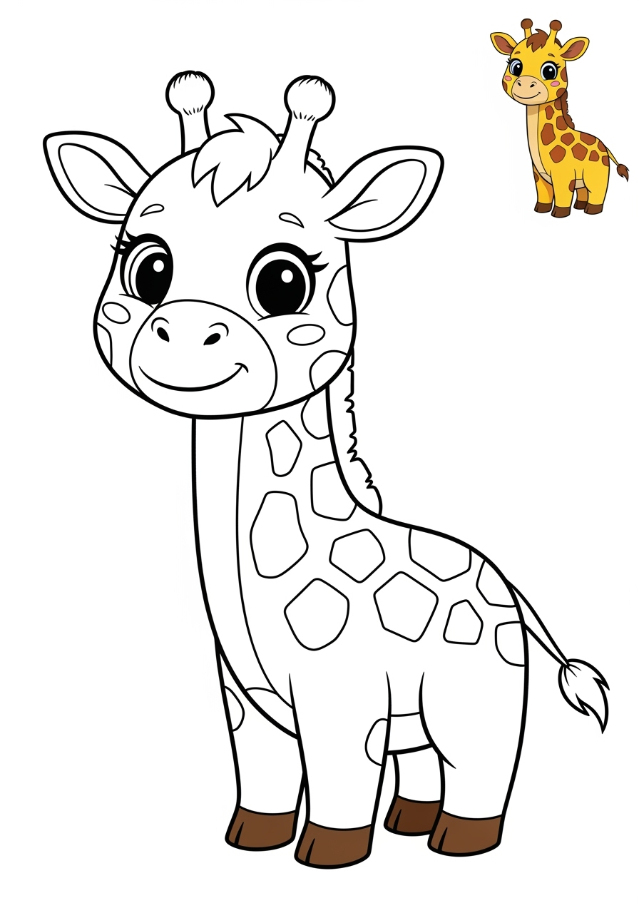 easy animals Mammals (Common) giraffe kids coloring page 0