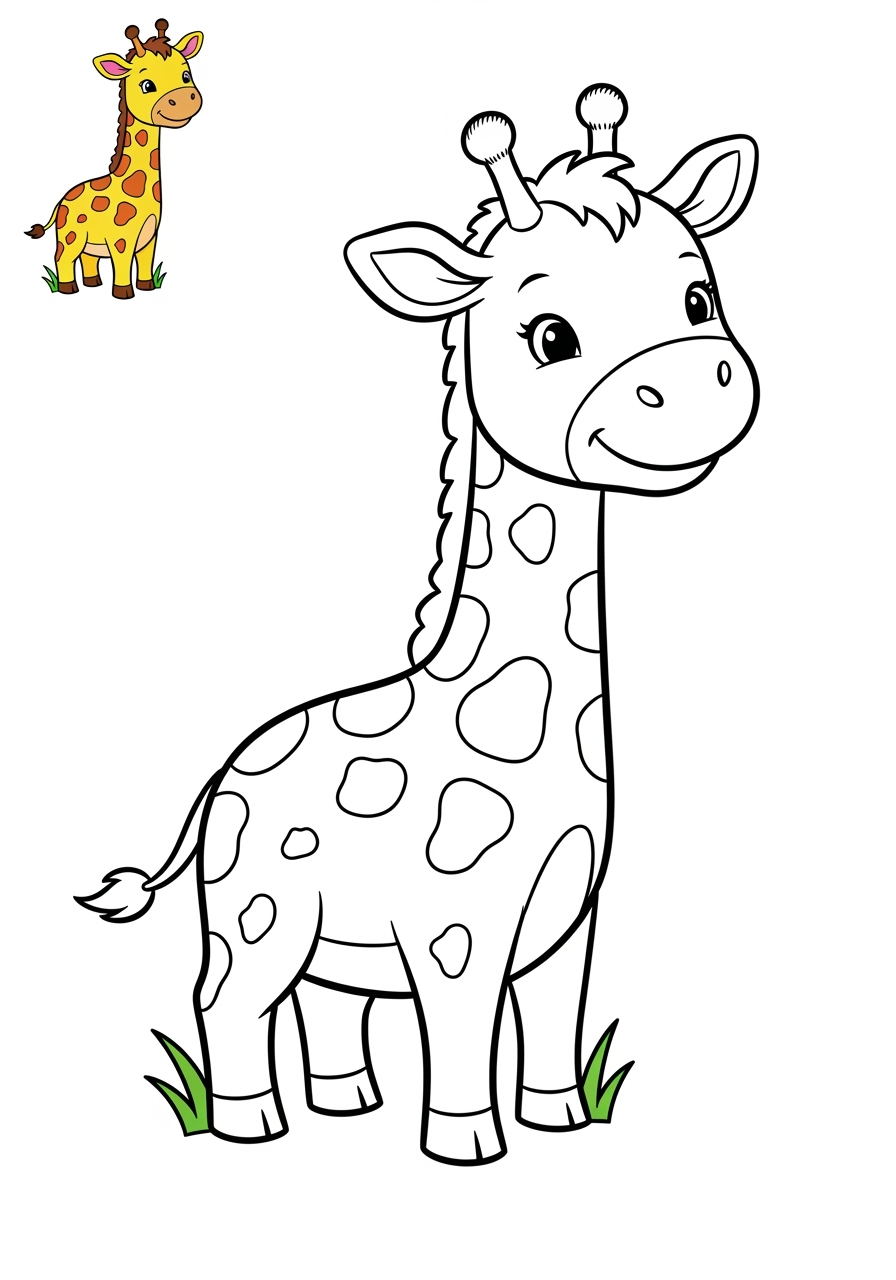 easy animals Mammals (Common) giraffe kids coloring page 1