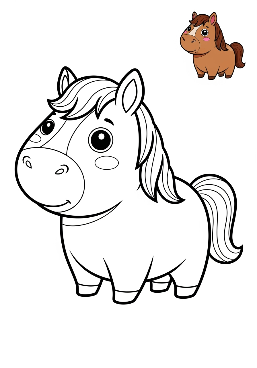 easy animals Mammals (Common) horse kids coloring page 0