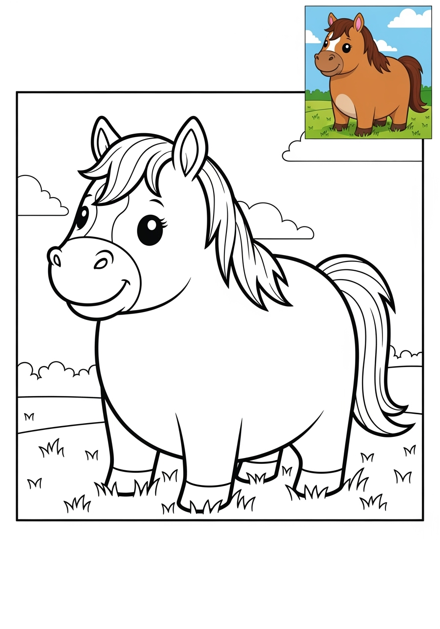 easy animals Mammals (Common) horse kids coloring page 1
