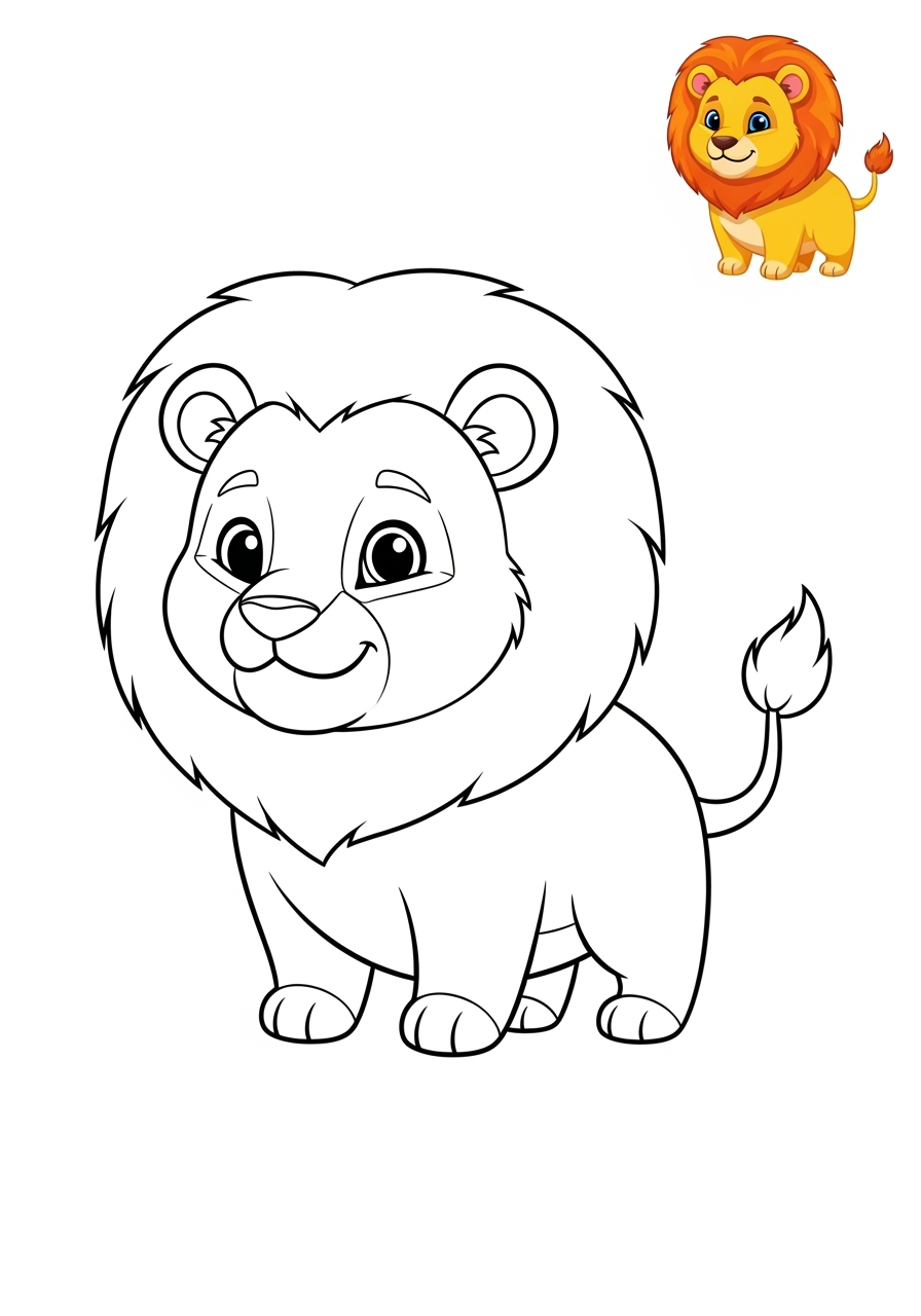 easy animals Mammals (Common) lion kids coloring page 0