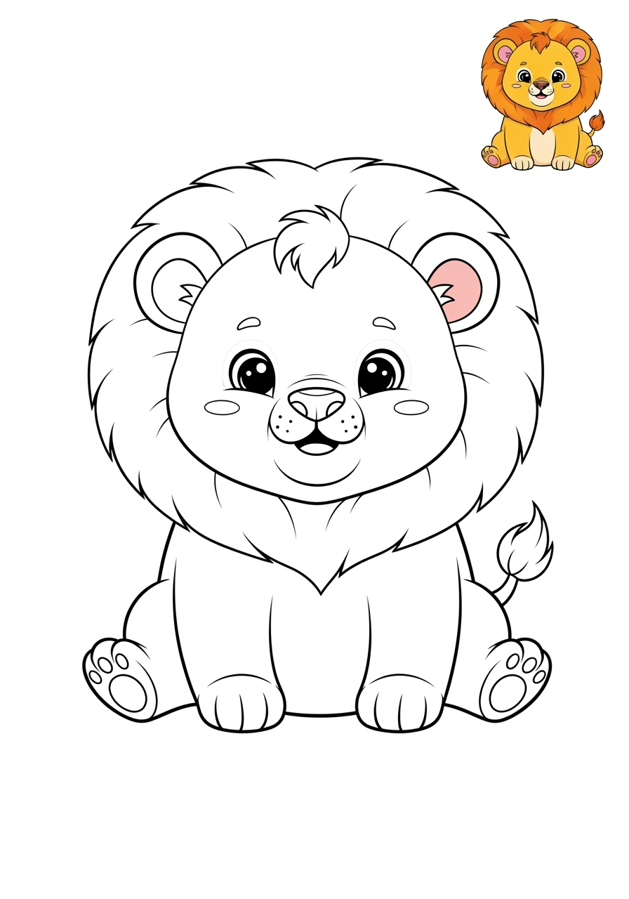 easy animals Mammals (Common) lion kids coloring page 1