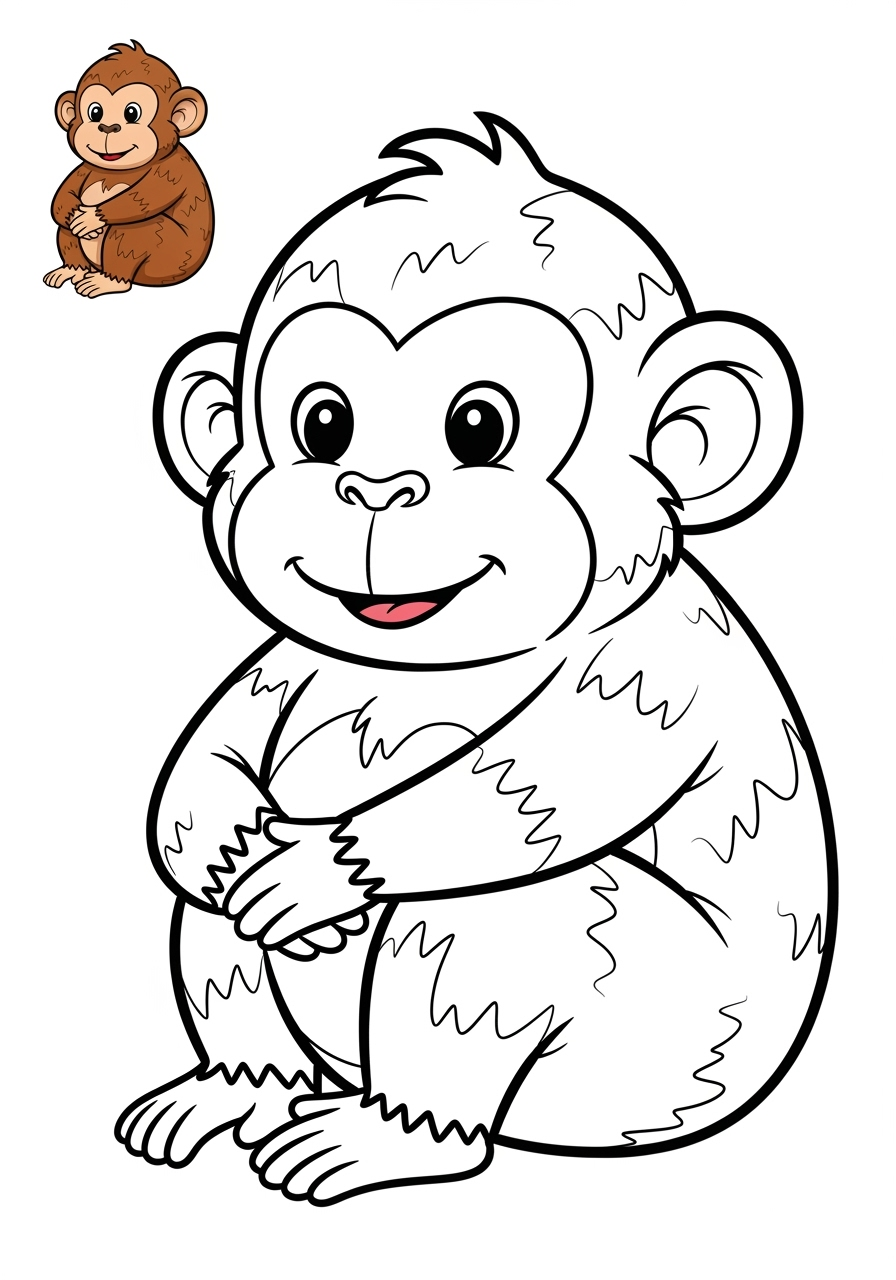 easy animals Mammals (Common) monkey kids coloring page 0