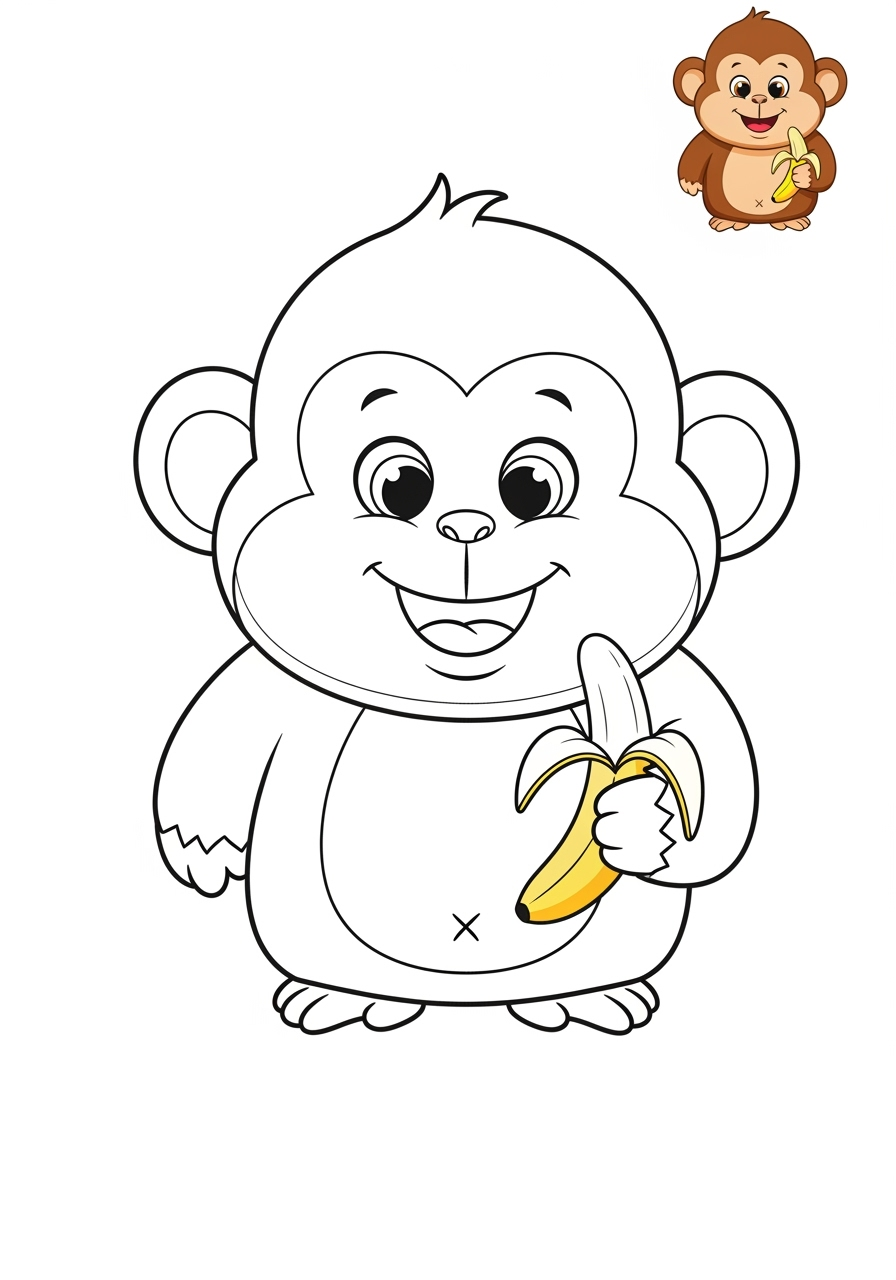 easy animals Mammals (Common) monkey kids coloring page 1