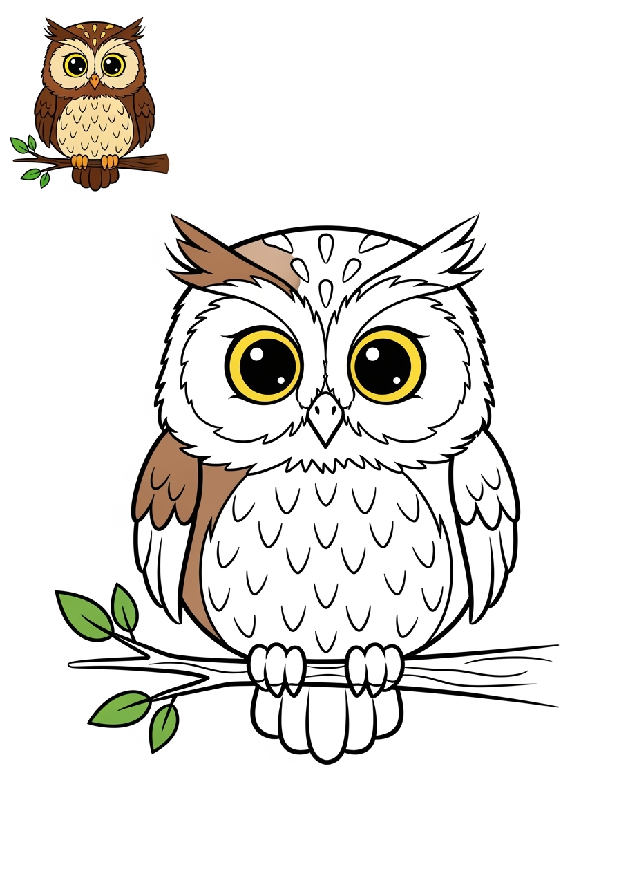 easy animals Mammals (Common) owl kids coloring page 0