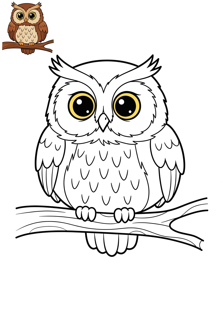 easy animals Mammals (Common) owl kids coloring page 1