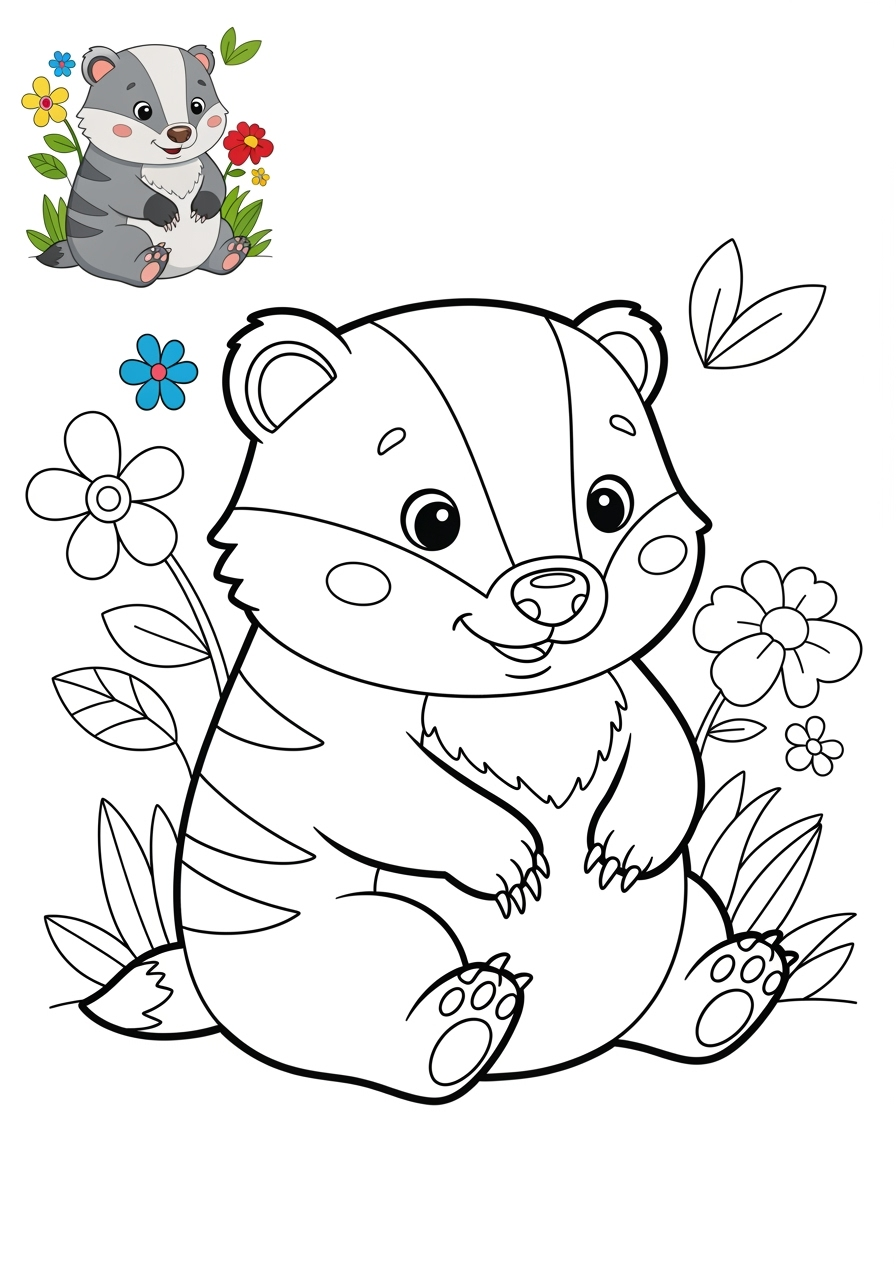 easy animals Miscellaneous & Less Common badger kids coloring page 1