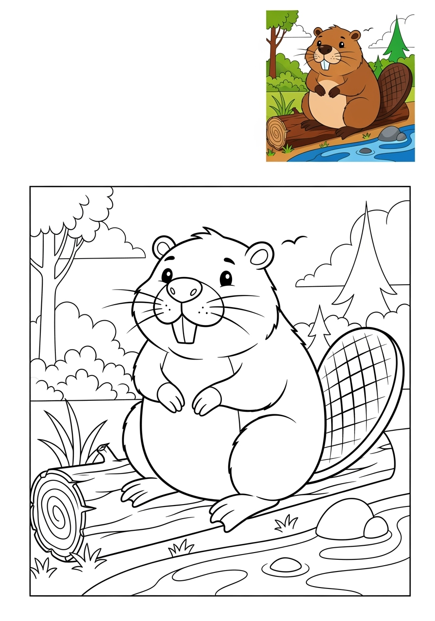 easy animals Miscellaneous & Less Common beaver kids coloring page 1