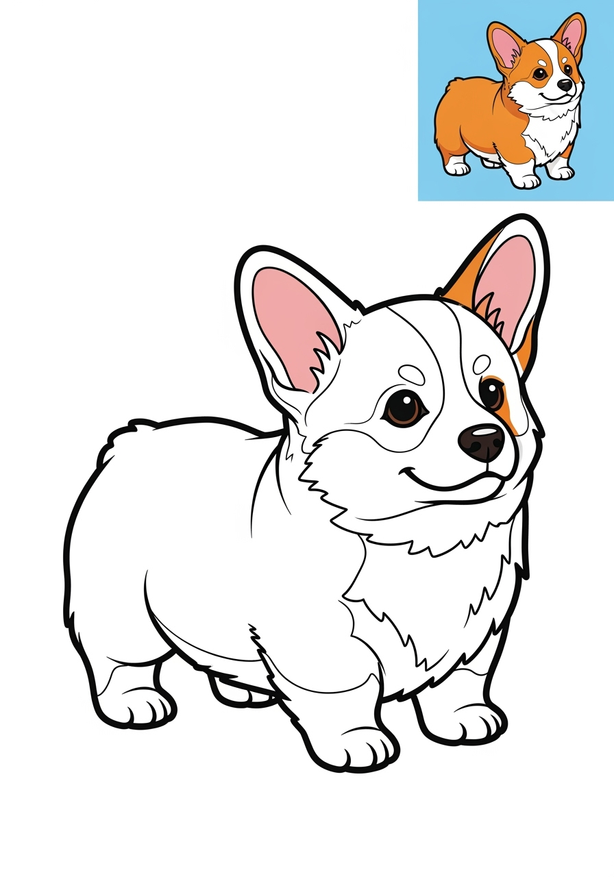 easy animals Miscellaneous & Less Common corgi kids coloring page 1