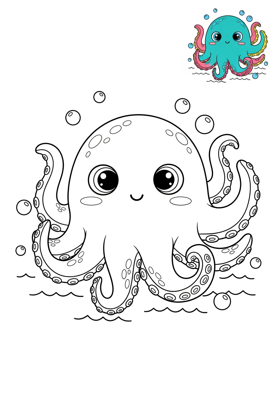 easy animals Legendary Creature kraken kids coloring page 0
