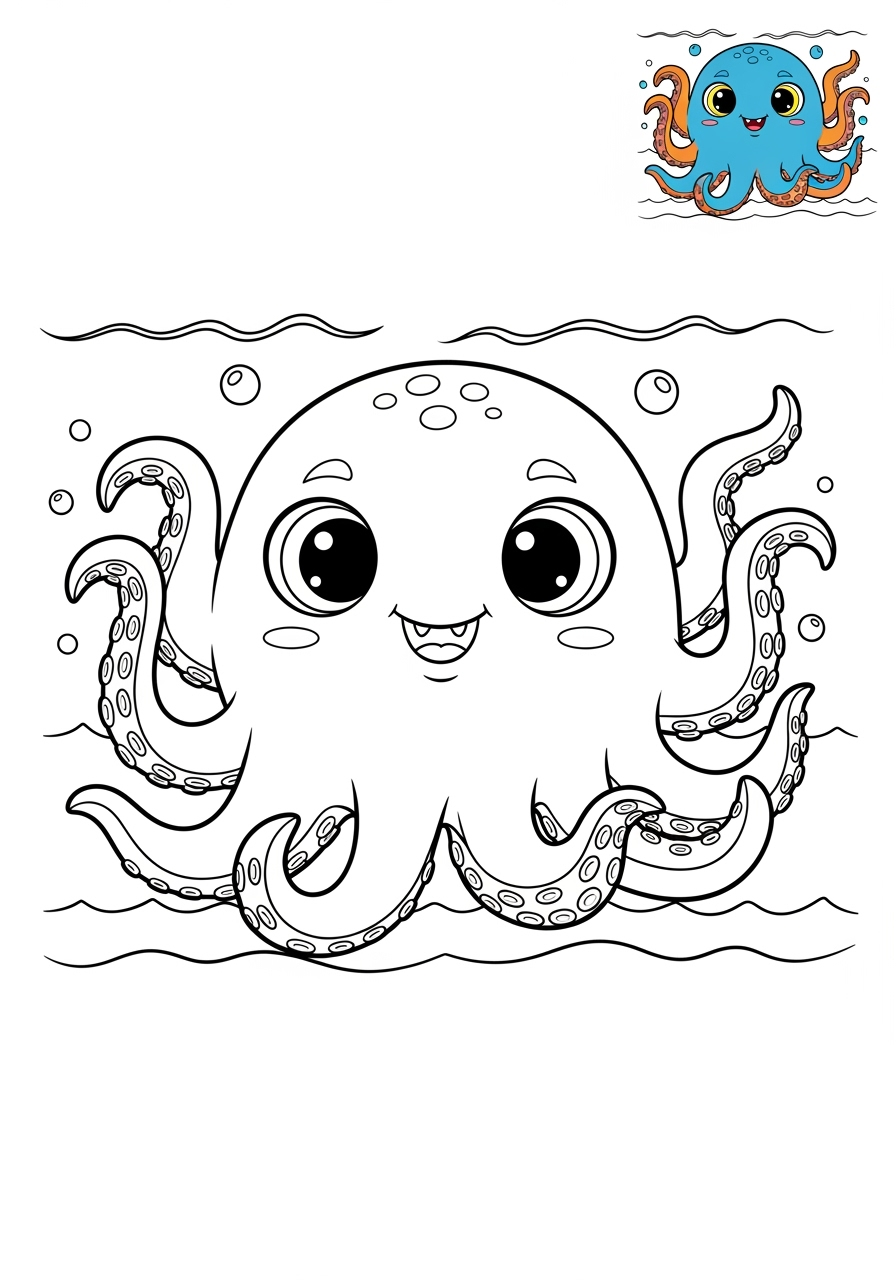 easy animals Legendary Creature kraken kids coloring page 1