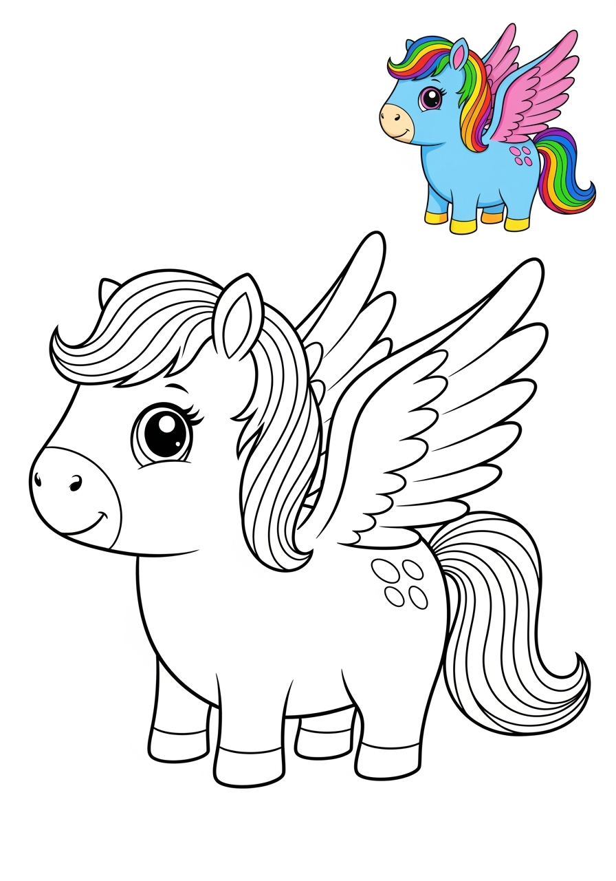 easy animals Legendary Creature pegasus kids coloring page 1