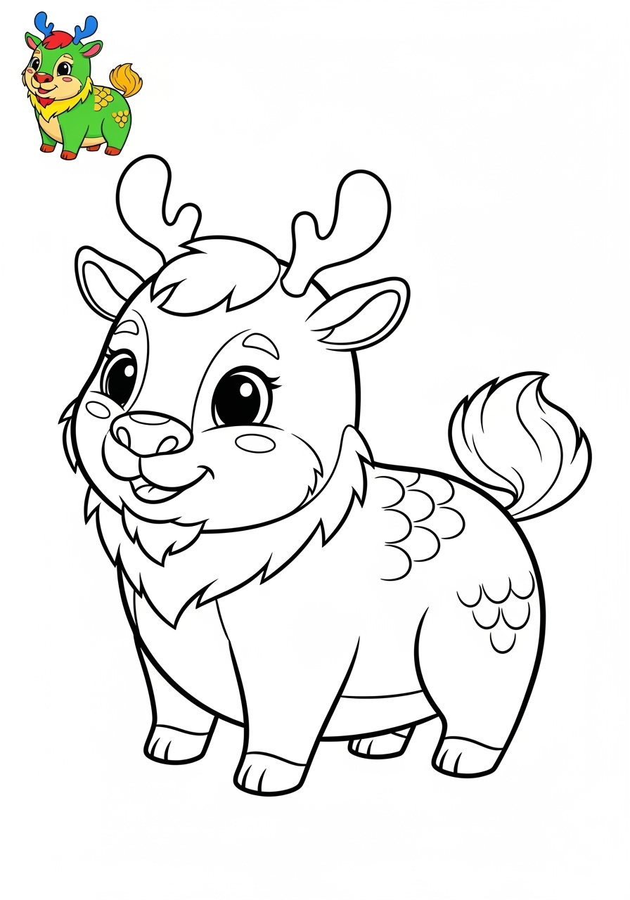 easy animals Legendary Creature qilin kids coloring page 0