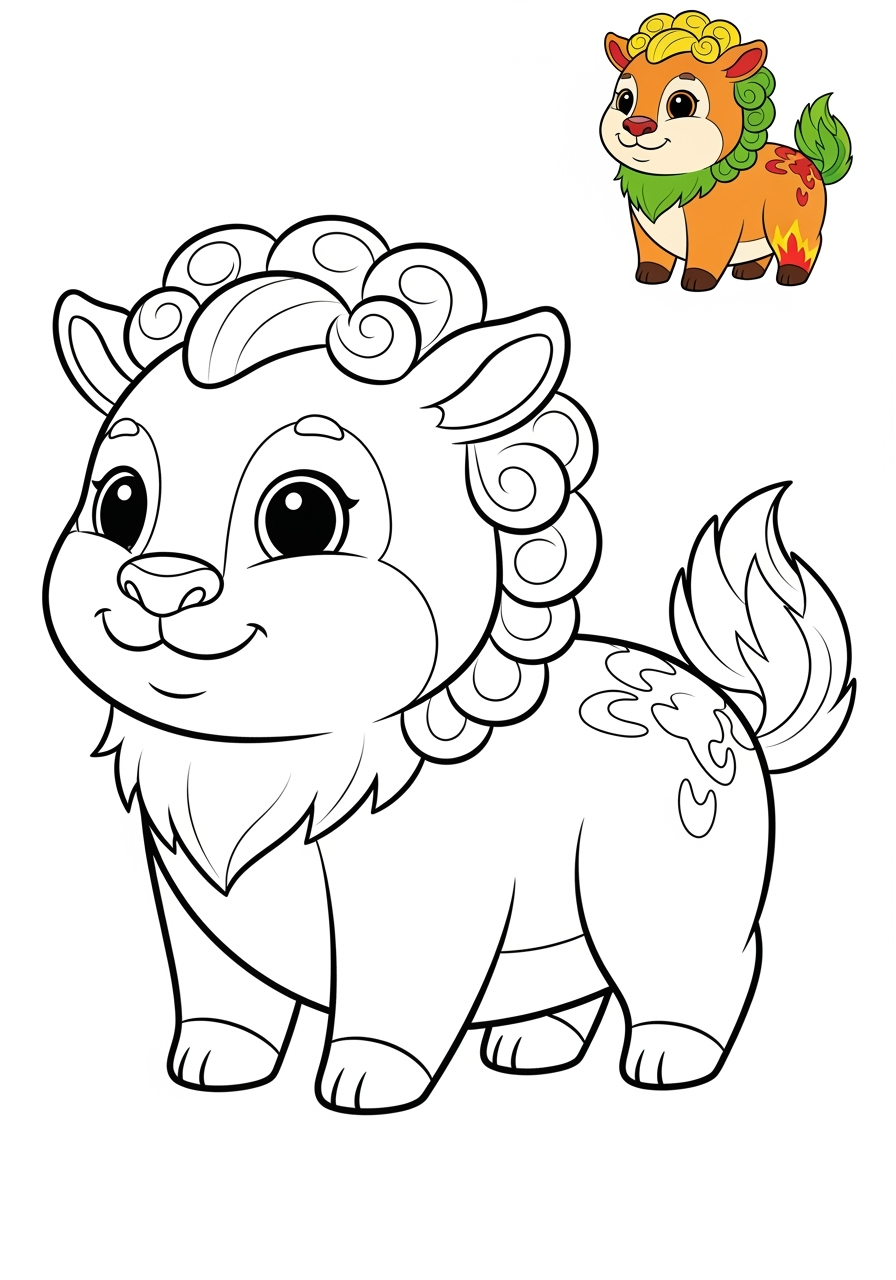 easy animals Legendary Creature qilin kids coloring page 1