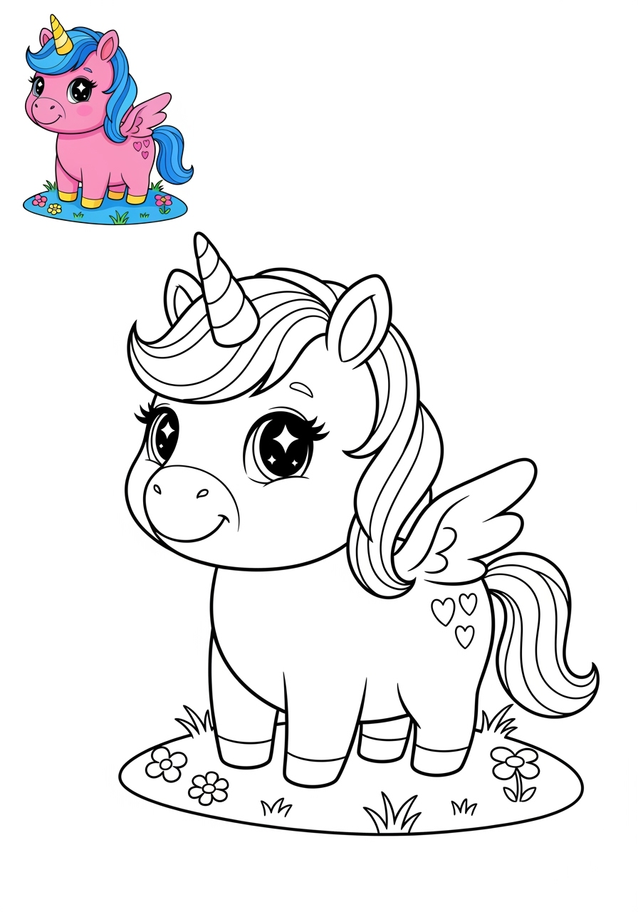 easy animals Legendary Creature unicorn kids coloring page 1