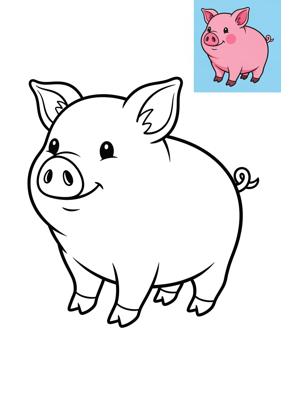 easy animals Popular Animals for Kids pig kids coloring page 1