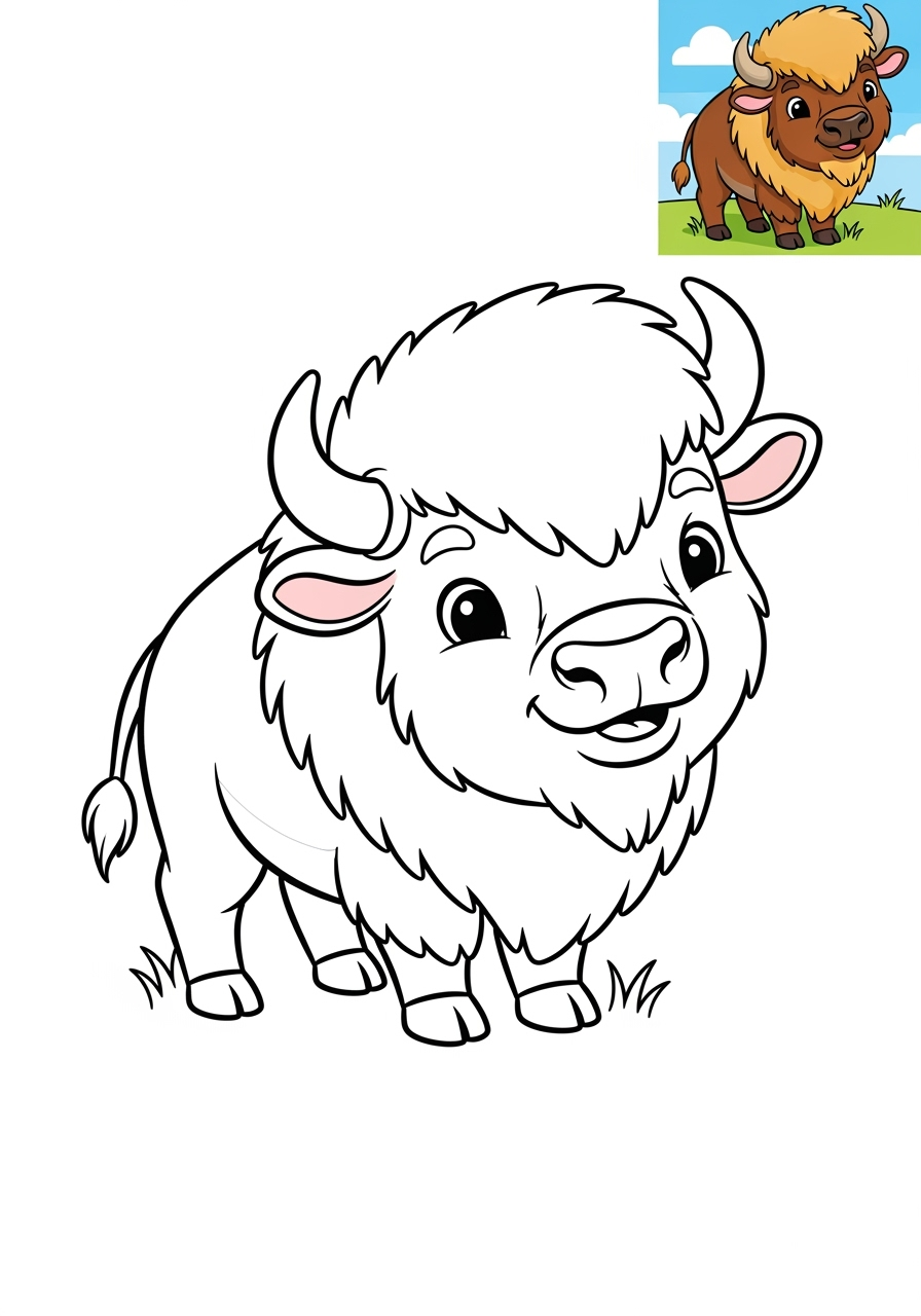easy animals Zoo & Safari Favorites bison kids coloring page 0
