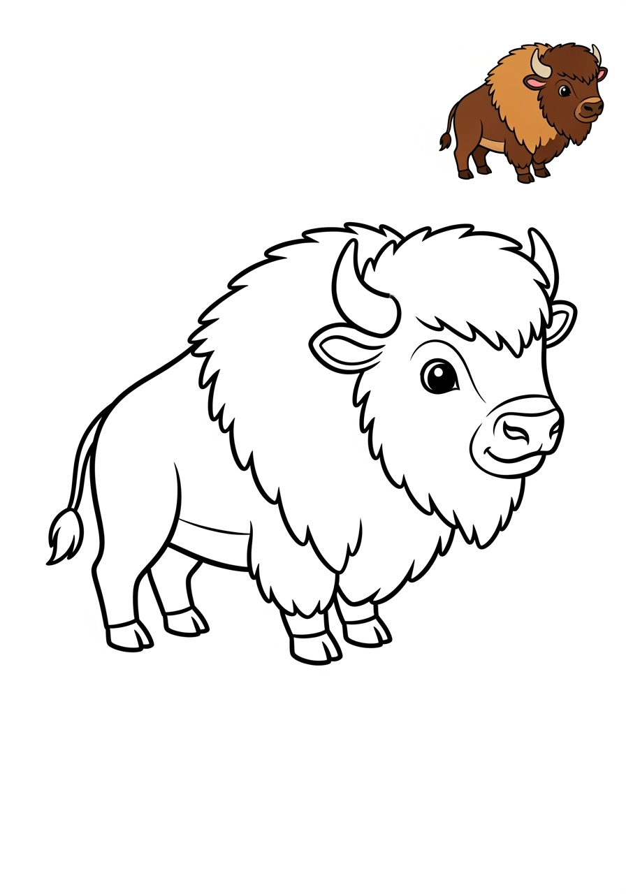 easy animals Zoo & Safari Favorites bison kids coloring page 1