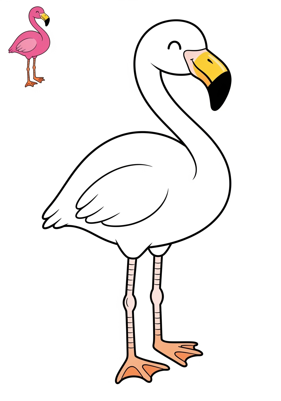 easy animals Zoo & Safari Favorites flamingo kids coloring page 0