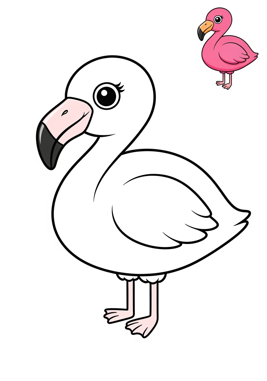easy animals Zoo & Safari Favorites flamingo kids coloring page 1