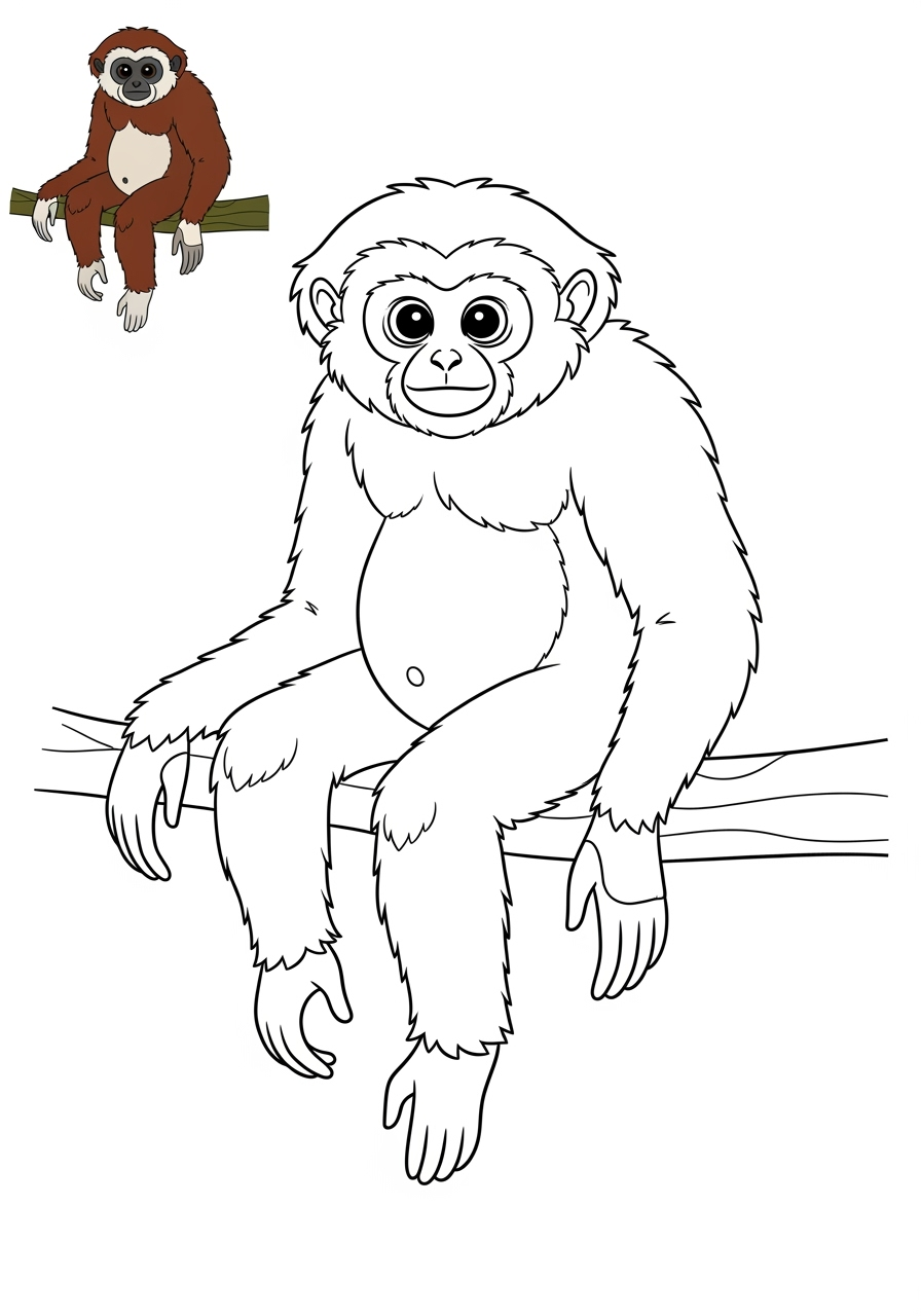 easy animals Zoo & Safari Favorites gibbon kids coloring page 1