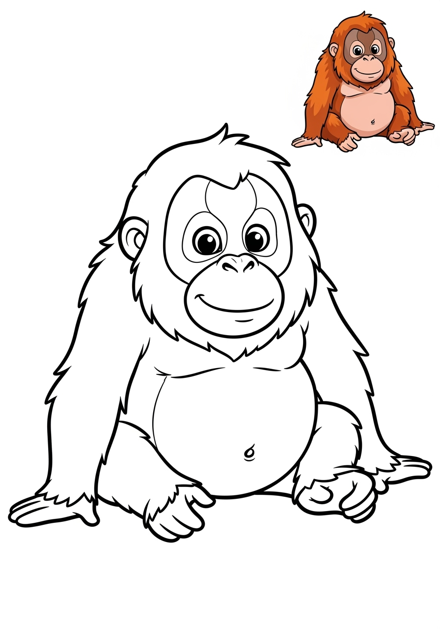 easy animals Zoo & Safari Favorites orangutan kids coloring page 0
