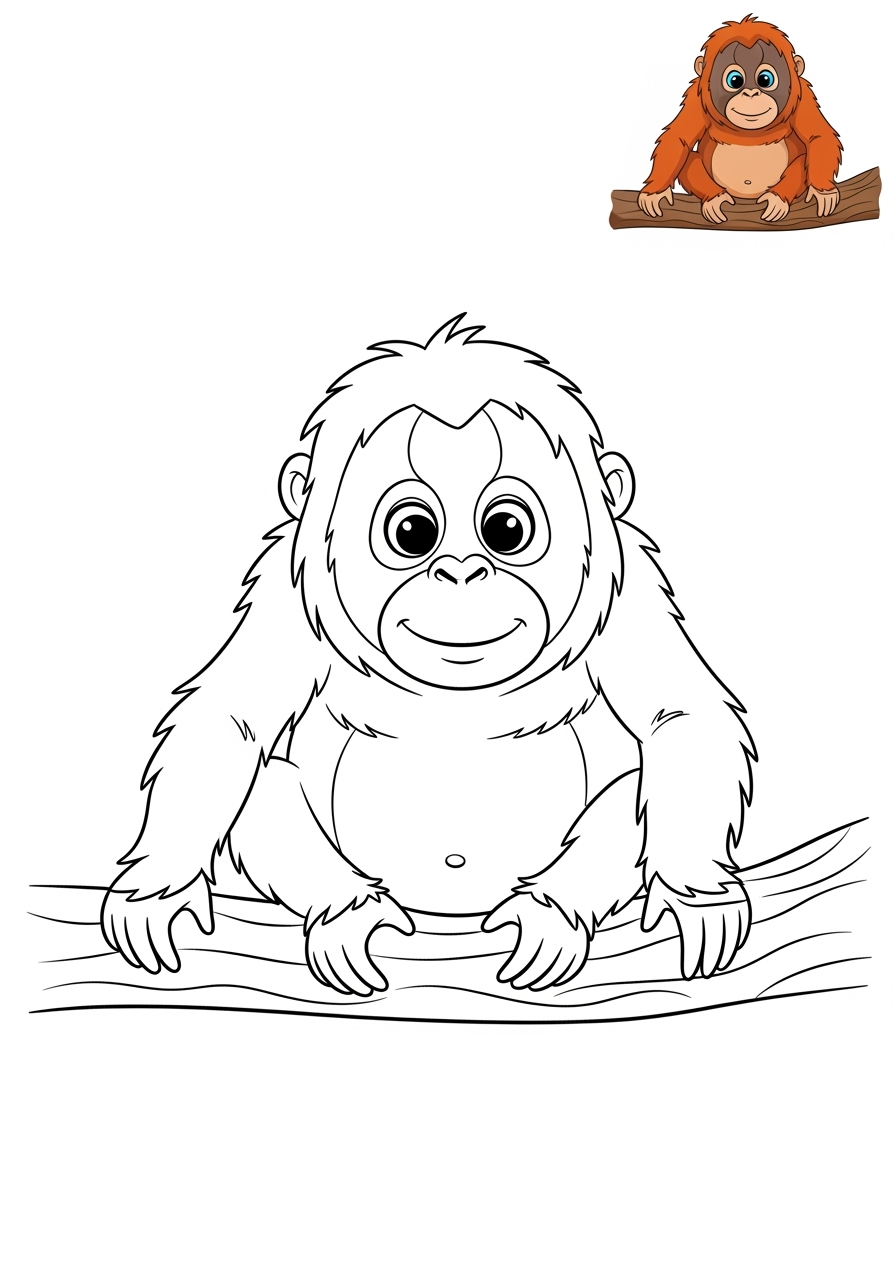 easy animals Zoo & Safari Favorites orangutan kids coloring page 1