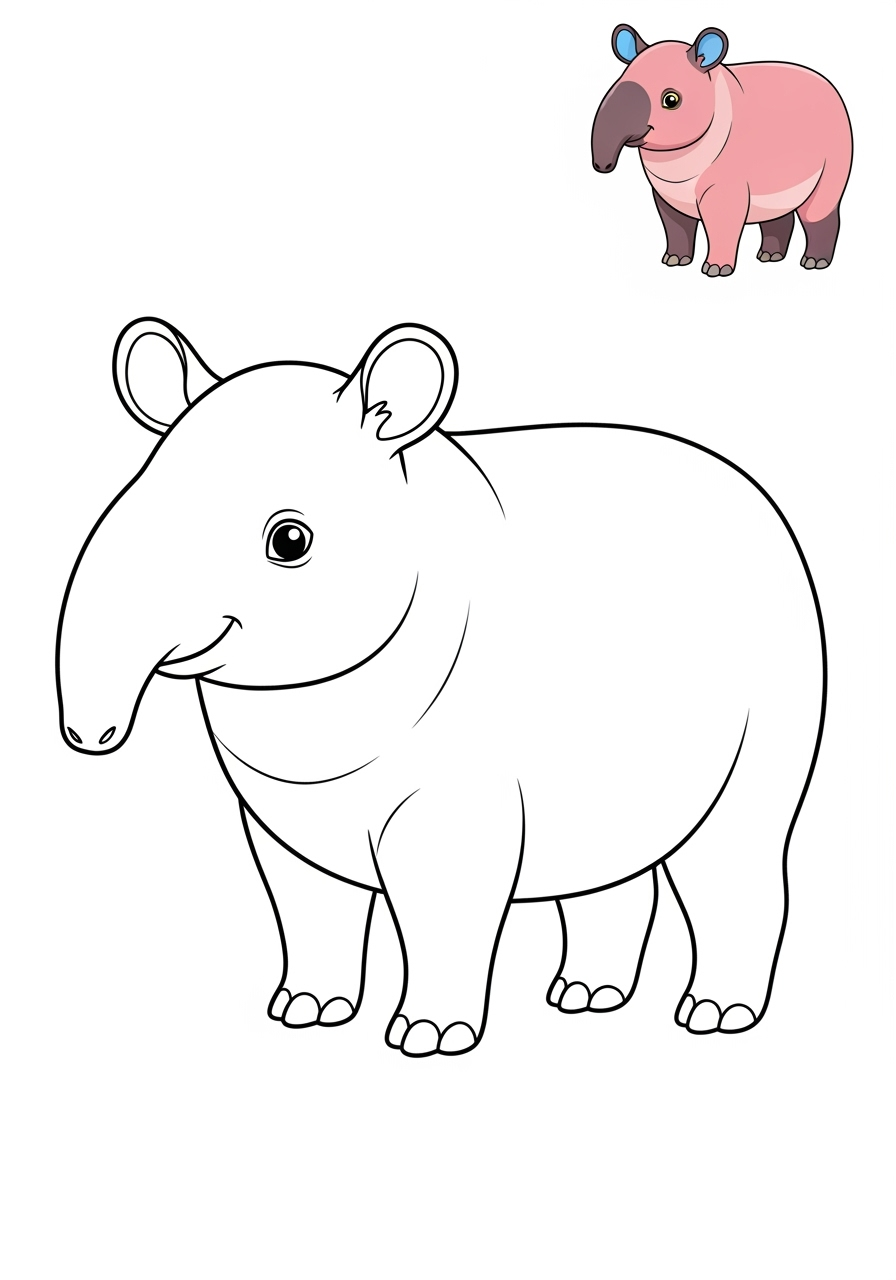 easy animals Zoo & Safari Favorites tapir kids coloring page 0