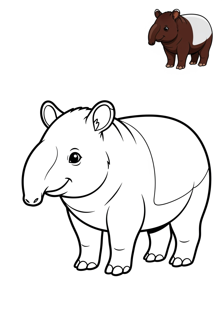 easy animals Zoo & Safari Favorites tapir kids coloring page 1