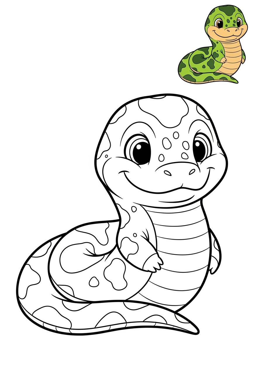 easy animals Rainforest & Jungle anaconda kids coloring page 0
