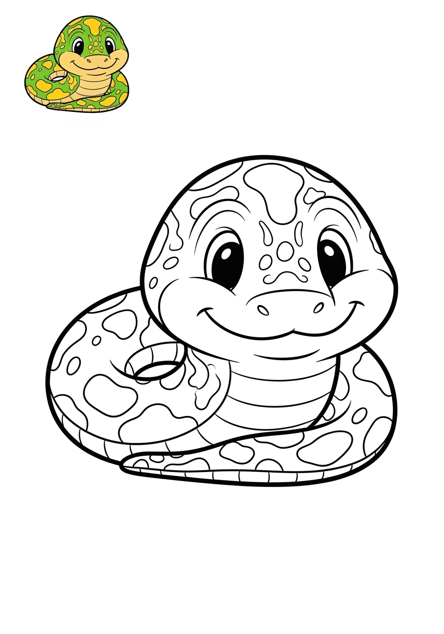 easy animals Rainforest & Jungle anaconda kids coloring page 1