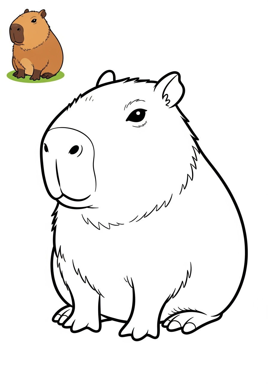 easy animals Rainforest & Jungle capybara kids coloring page 0