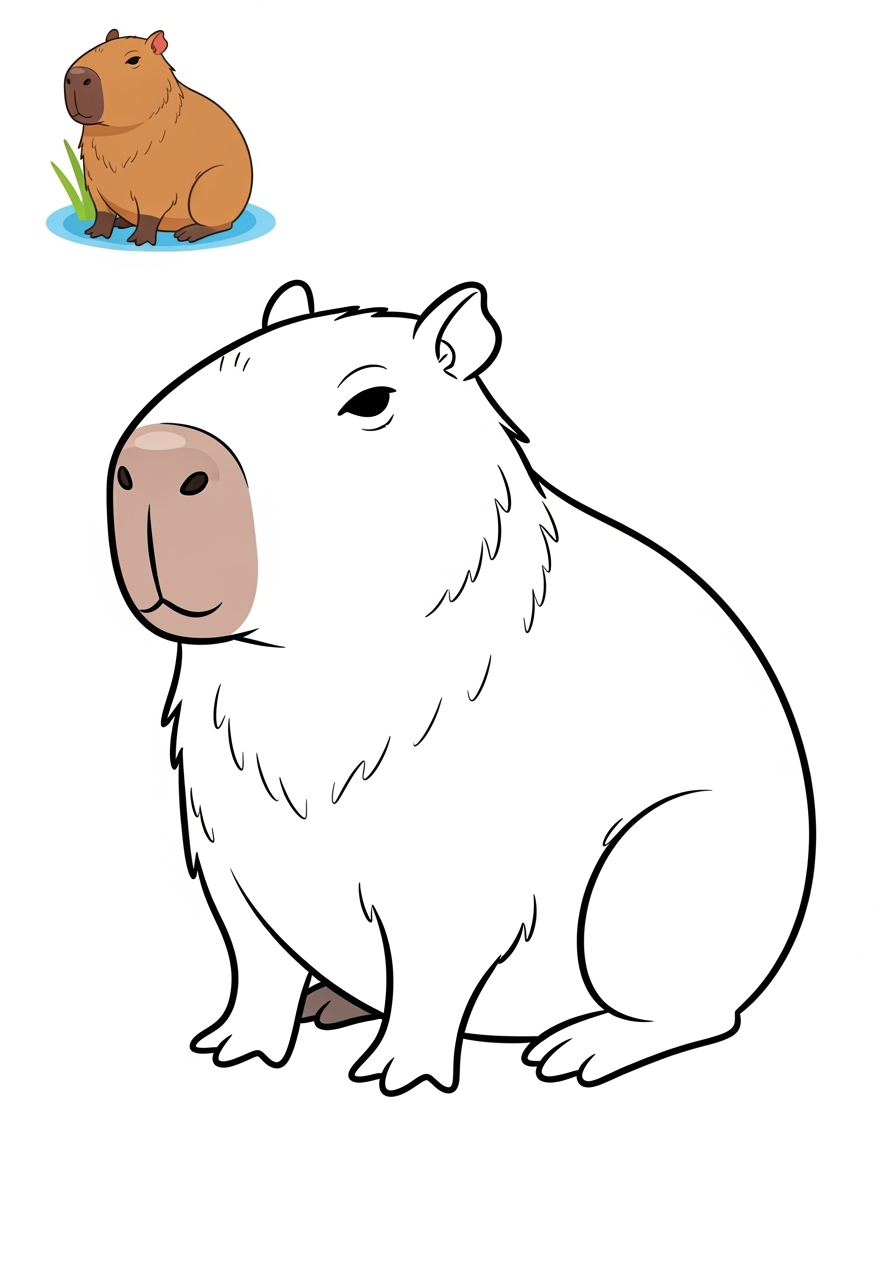 easy animals Rainforest & Jungle capybara kids coloring page 1