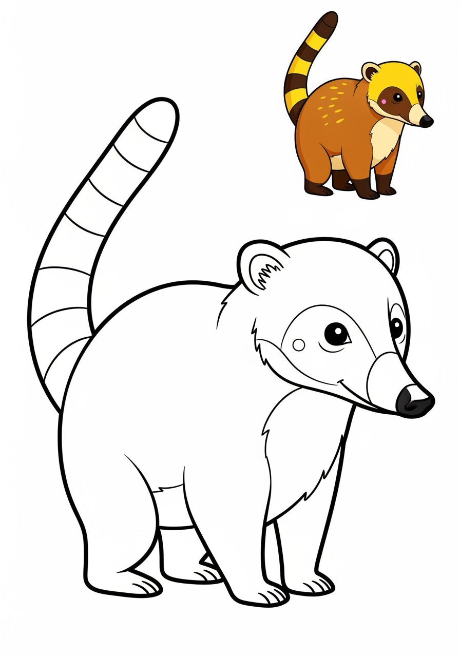 easy animals Rainforest & Jungle coati kids coloring page 0