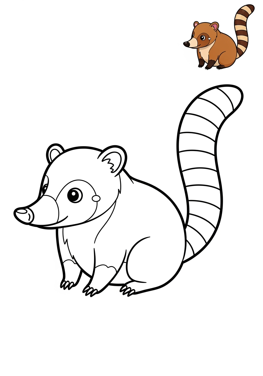 easy animals Rainforest & Jungle coati kids coloring page 1