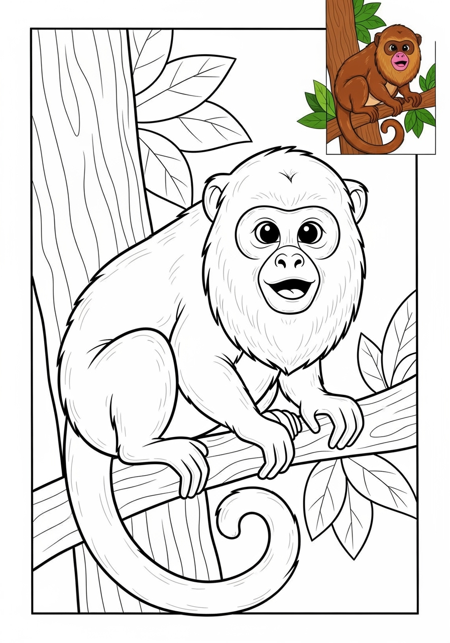 easy animals Rainforest & Jungle howler monkey kids coloring page 0