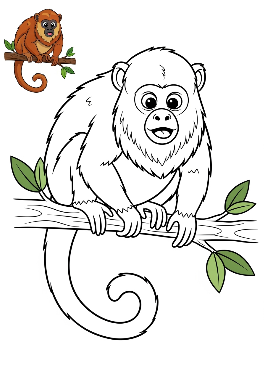 easy animals Rainforest & Jungle howler monkey kids coloring page 1
