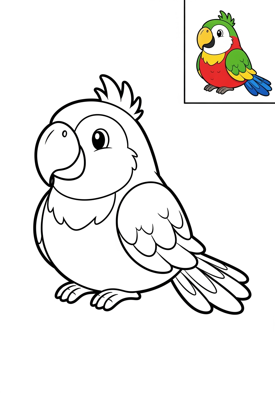 easy animals Rainforest & Jungle macaw kids coloring page 0