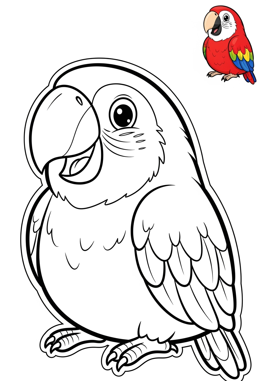 easy animals Rainforest & Jungle macaw kids coloring page 1