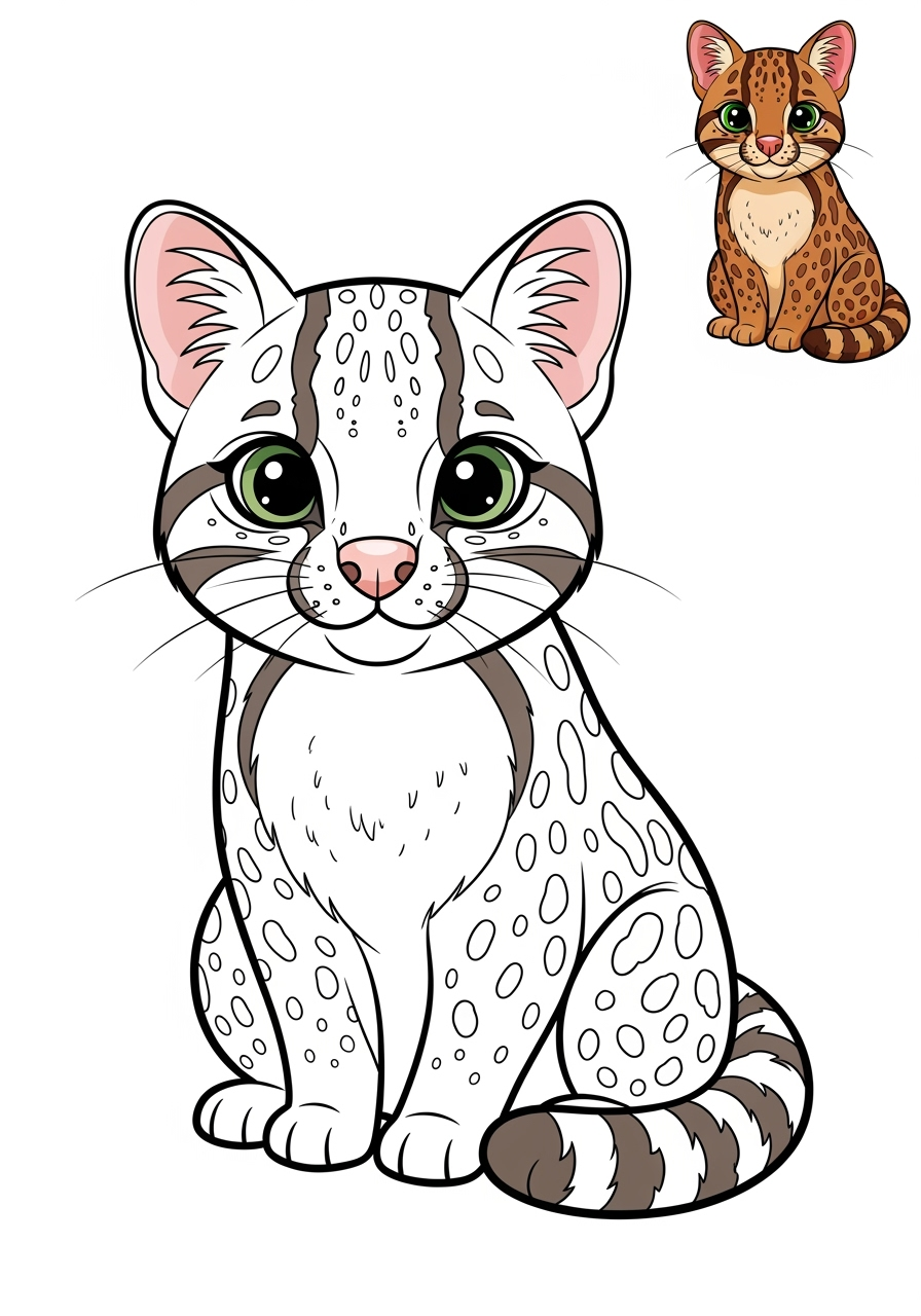 easy animals Rainforest & Jungle ocelot kids coloring page 0