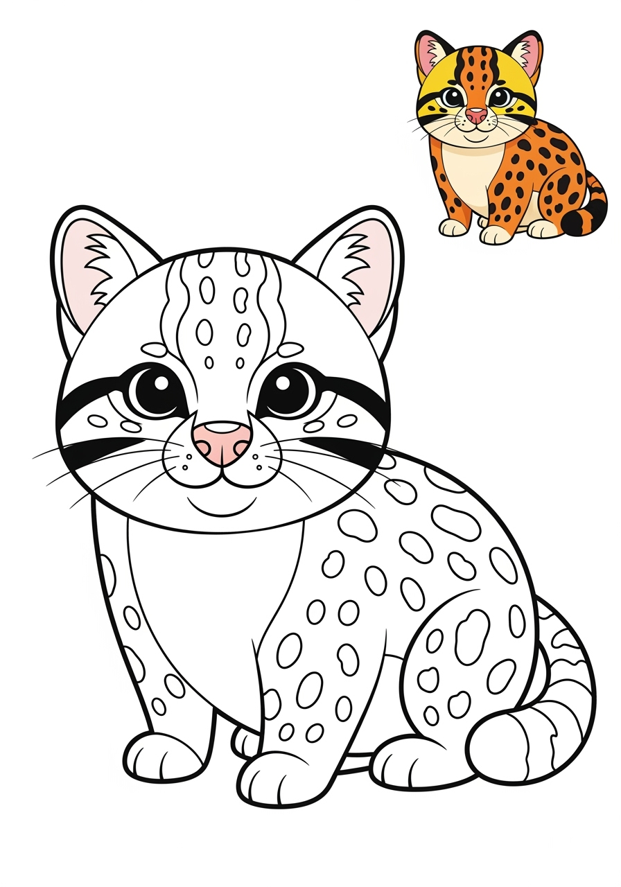 easy animals Rainforest & Jungle ocelot kids coloring page 1
