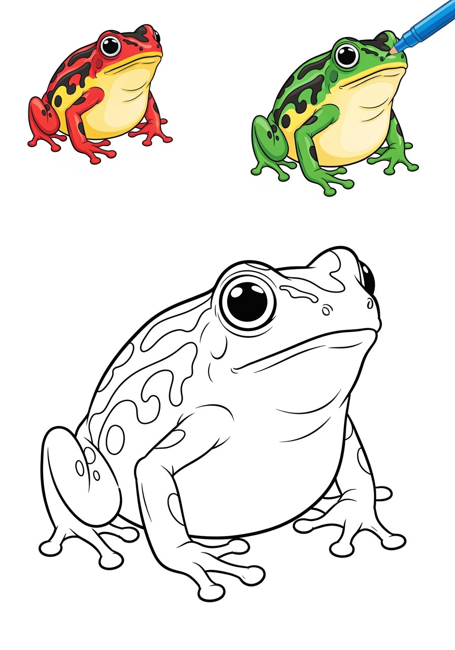 easy animals Rainforest & Jungle poison dart frog kids coloring page 0