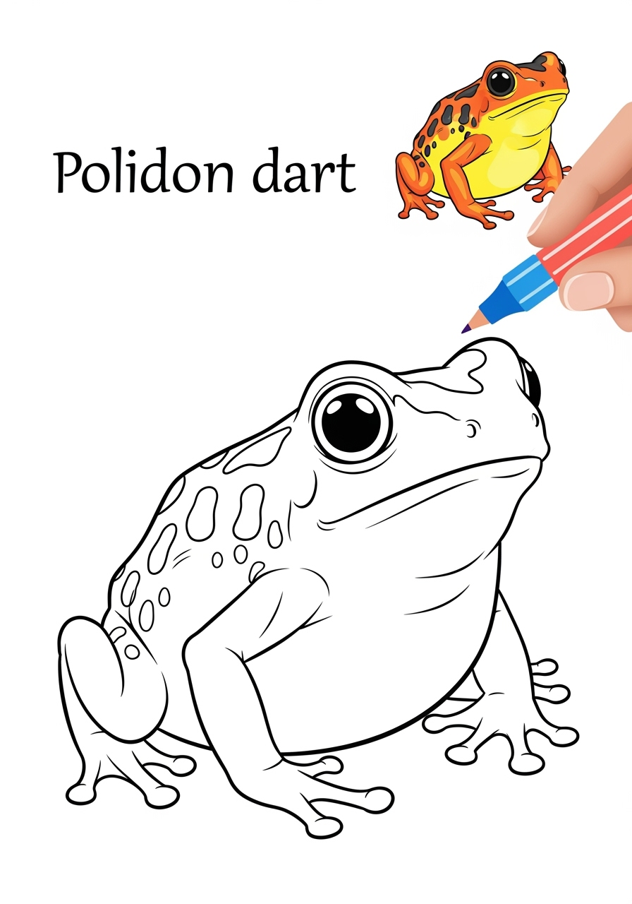 easy animals Rainforest & Jungle poison dart frog kids coloring page 1