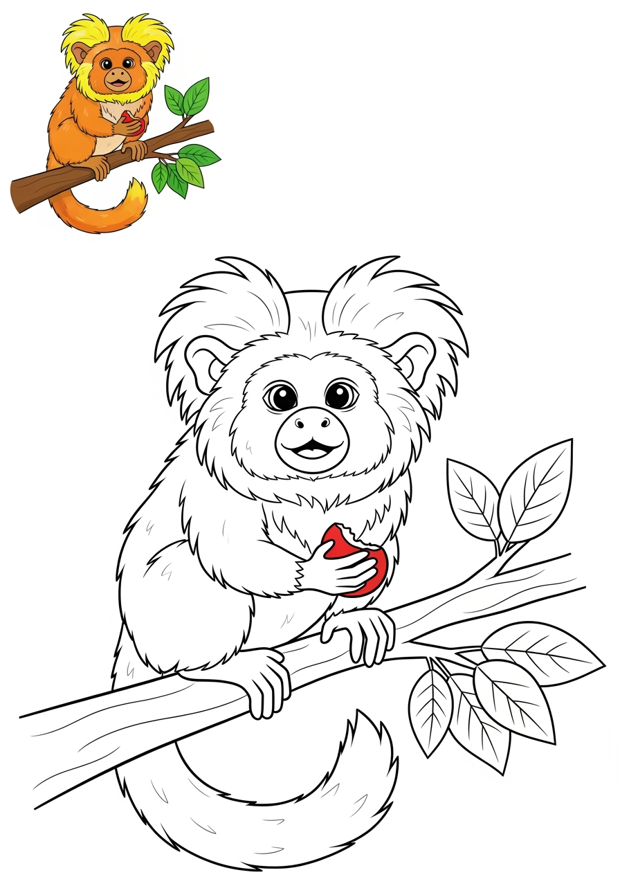 easy animals Rainforest & Jungle tamarin kids coloring page 0