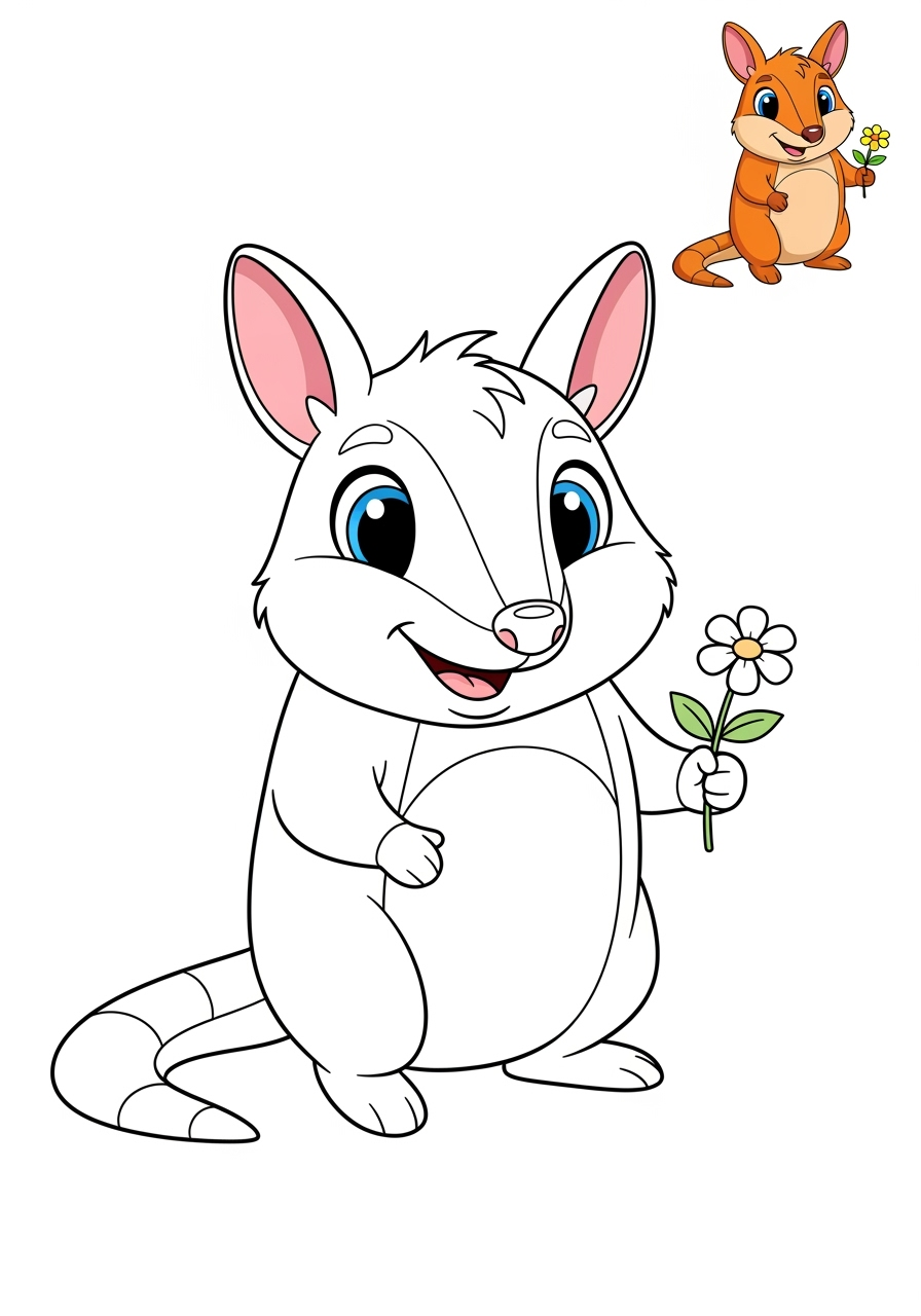 easy animals Australian & Unique bandicoot kids coloring page 0