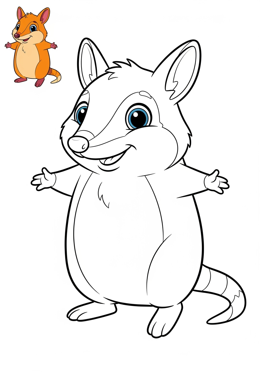 easy animals Australian & Unique bandicoot kids coloring page 1
