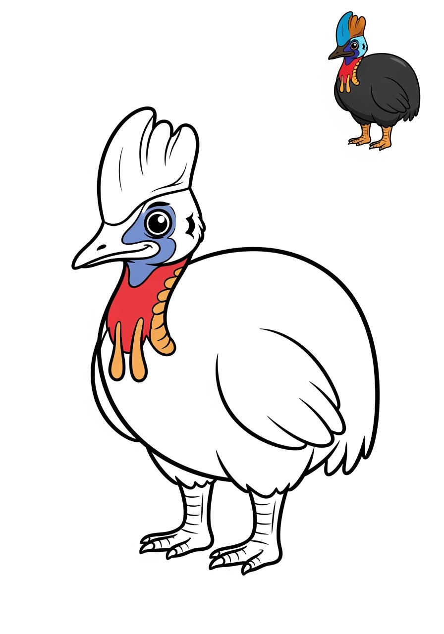 easy animals Australian & Unique cassowary kids coloring page 0