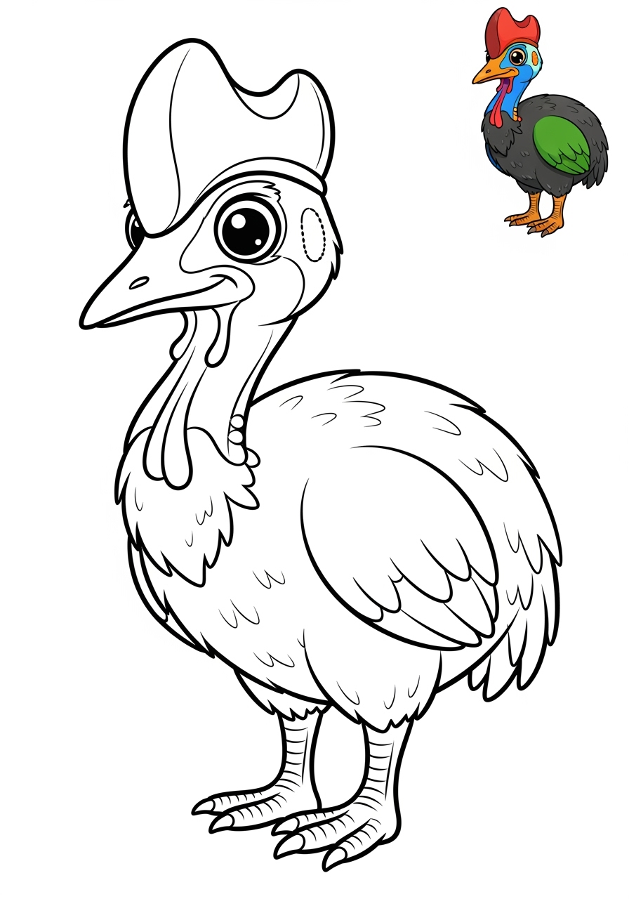 easy animals Australian & Unique cassowary kids coloring page 1