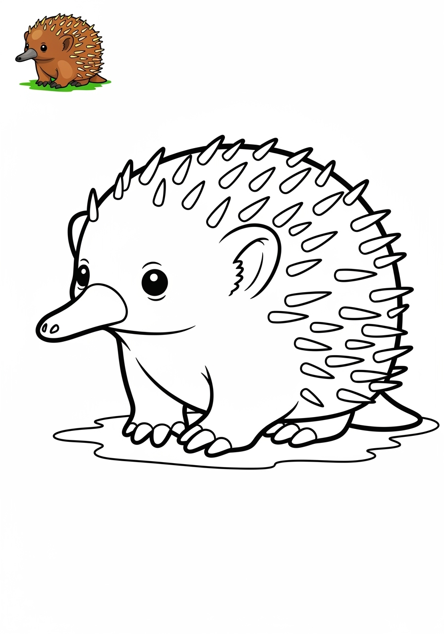 easy animals Australian & Unique echidna kids coloring page 0